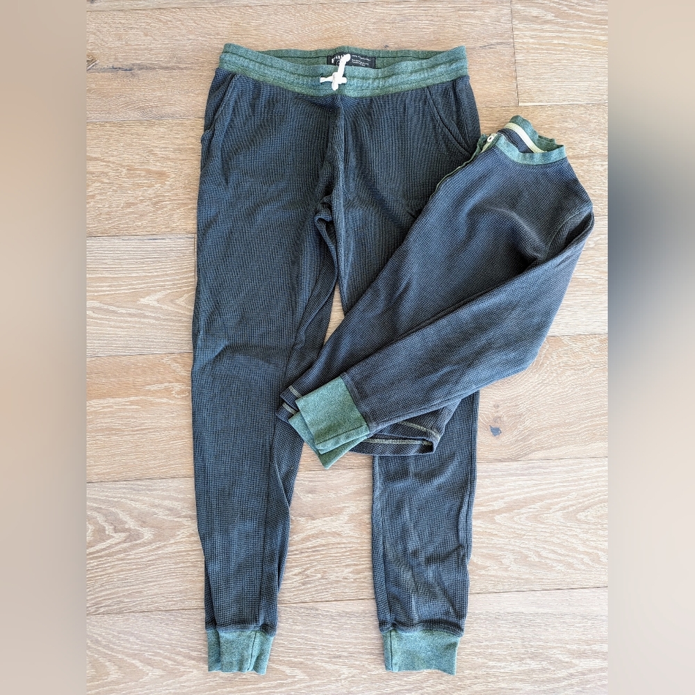 Pact Waffle Joggers & Henley Set - Green (S)